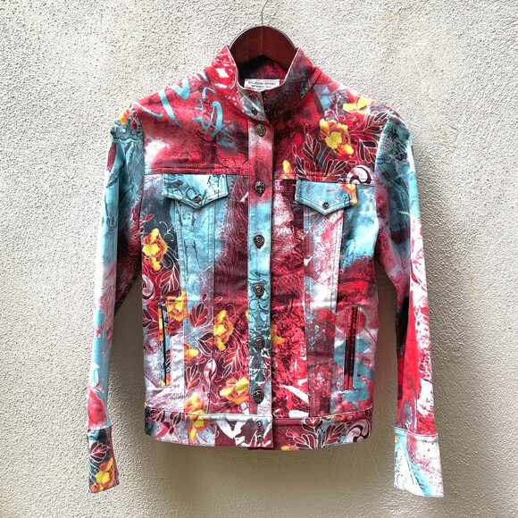 St. John Sport By Marie Gray Abstract Floral Denim Jacket - Picture 2 of 13